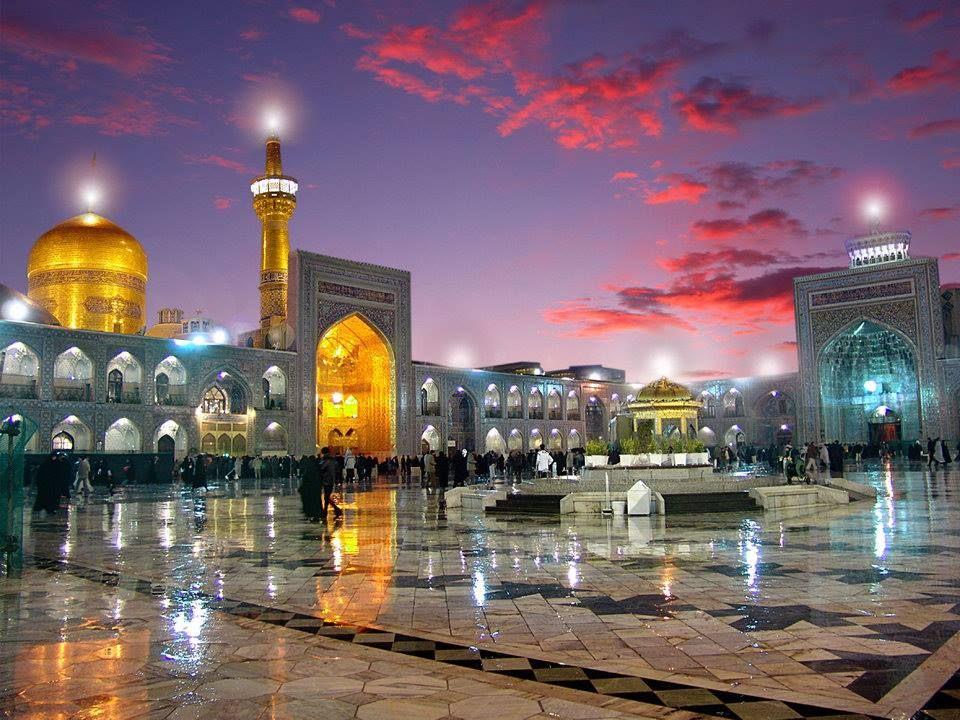 Pilgrims walking through the shrine courtyard
